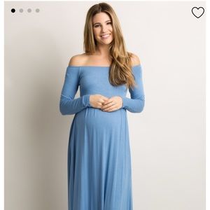 Pink Blush Blue Off Shoulder Maternity Maxi Dress